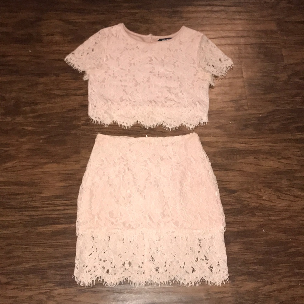 Two Piece Light Pink Lace Dress (Skirt&Top Combo)
